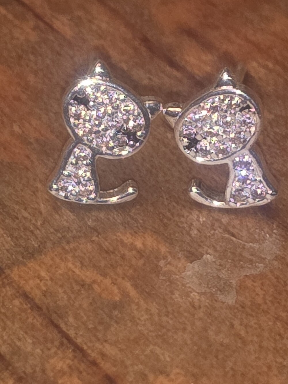 Cute Cat Stud Earrings In Sterling Silver 925 Signed On Clasps